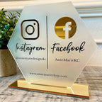 QR Business Social Acrylic Sign - Hexagon.