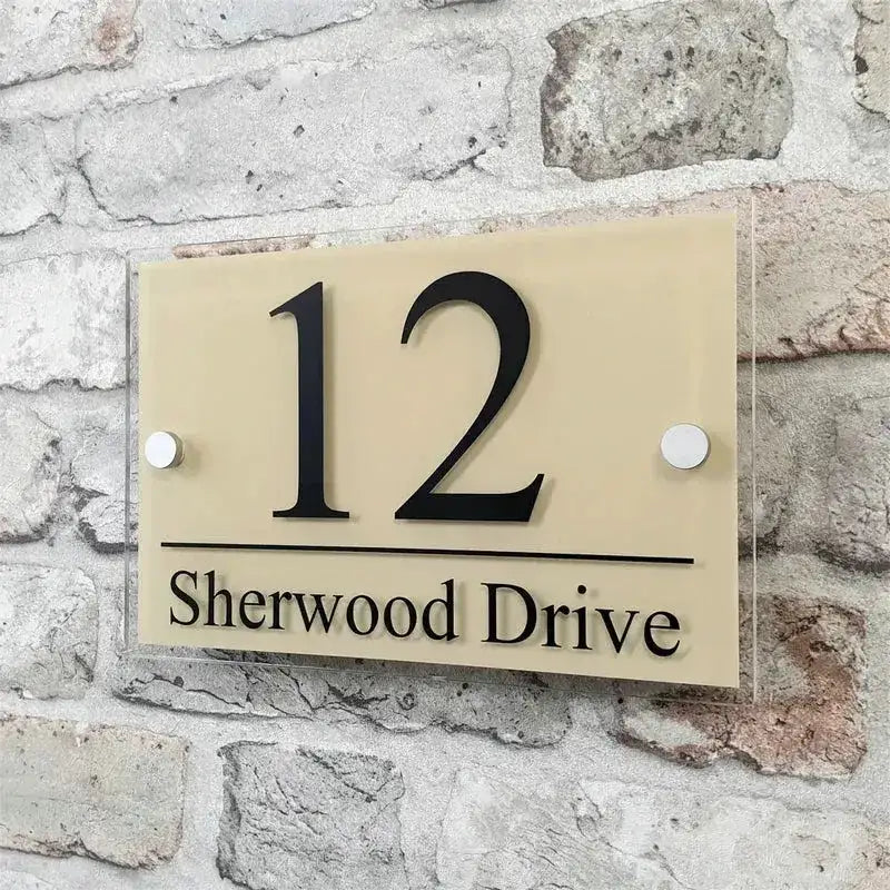 Taupe modern custom address plaque floating sign.