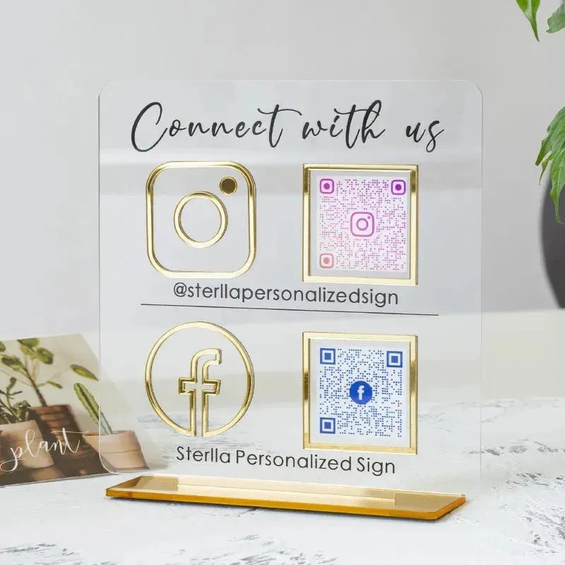 QR Business Social Acrylic Sign - Square.