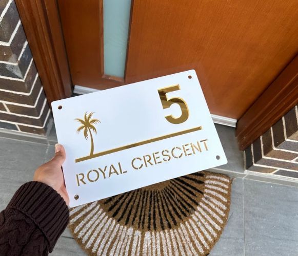 Coastal square palms acrylic custom address sign.