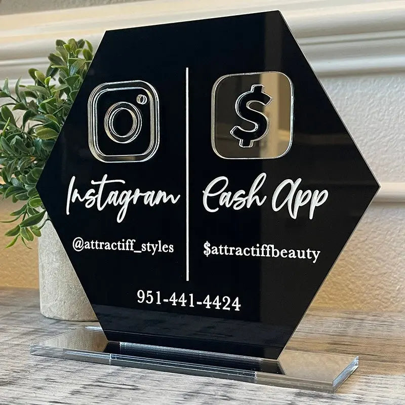QR Business Social Acrylic Sign - Hexagon.