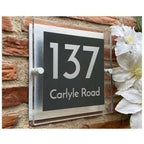 Navy modern custom address plaque floating sign.