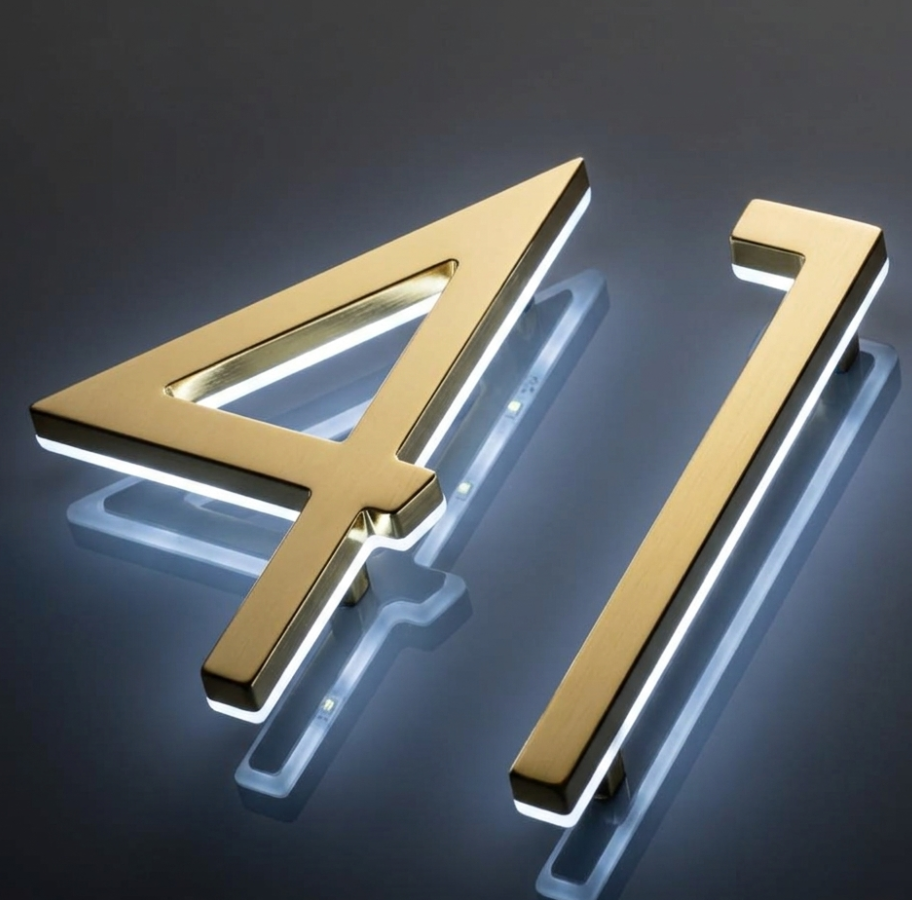 Satin Brass LED house numbers