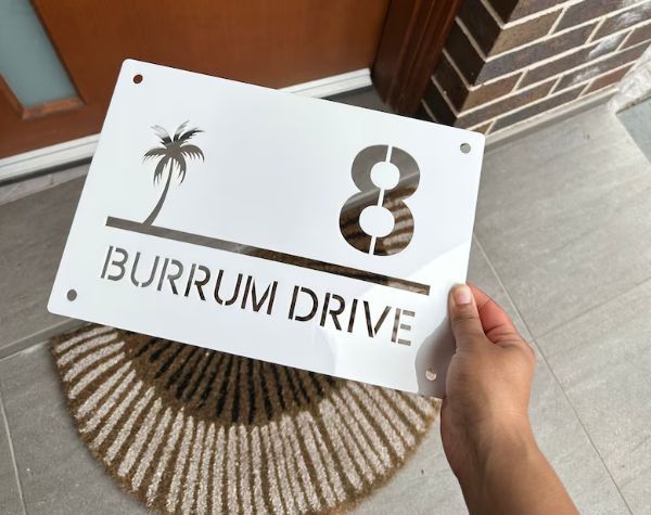 Coastal square palms acrylic custom address sign.